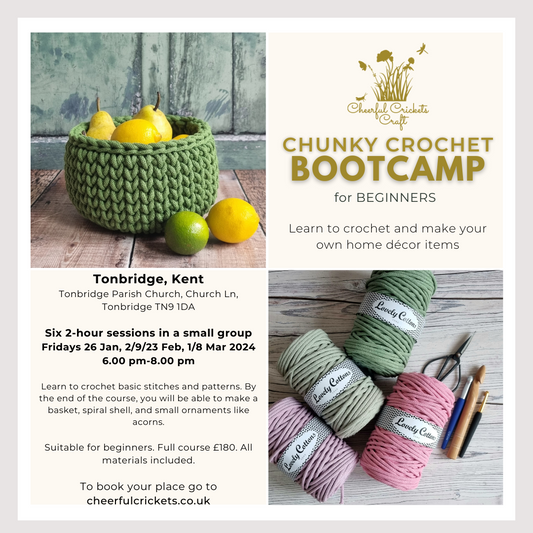 Chunky Crochet Bootcamp for Beginners (Tonbridge, 26 Jan - 8 Mar 2024)