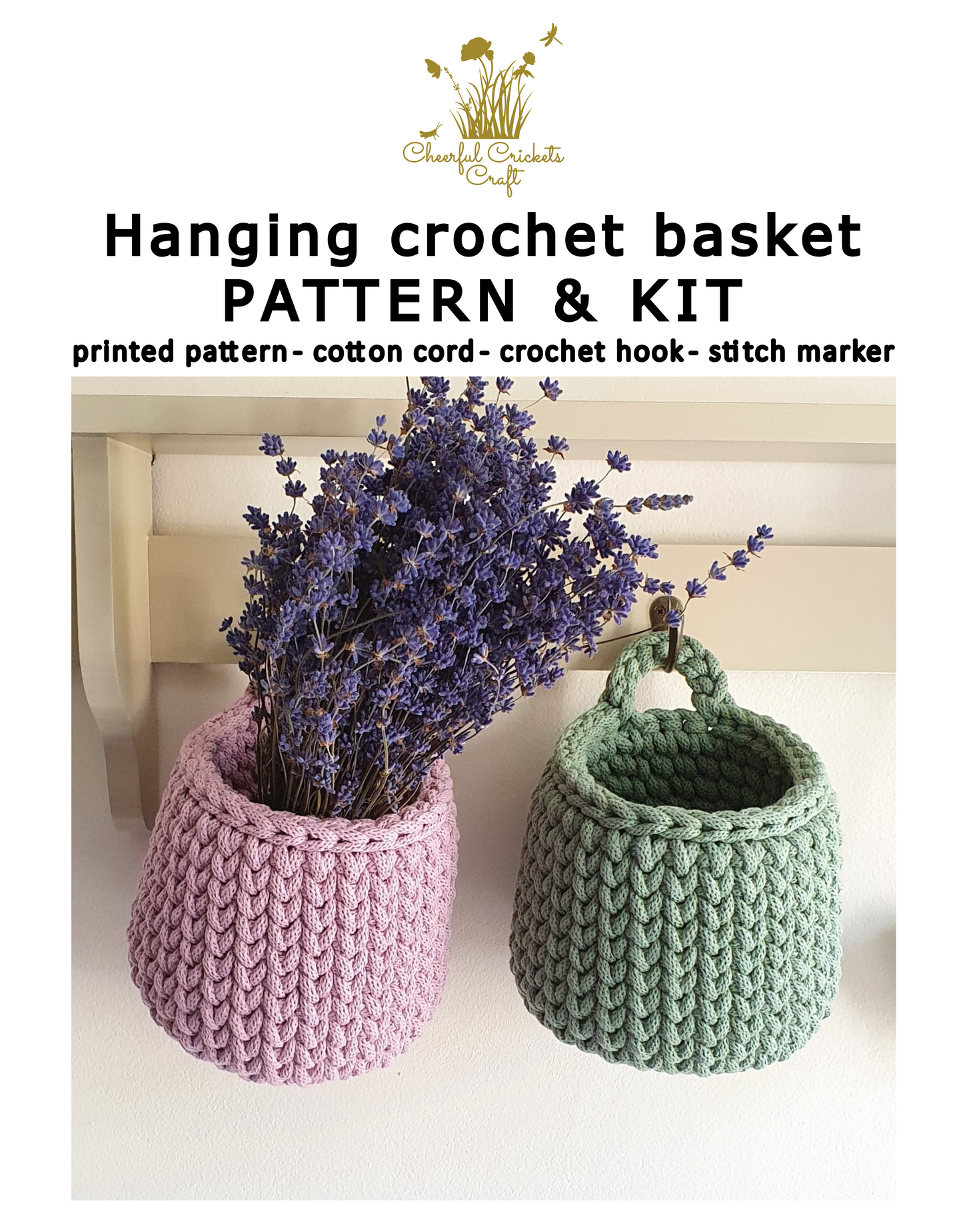 Crochet DIY Kit - Small Hanging Crochet Basket Pattern & Cord